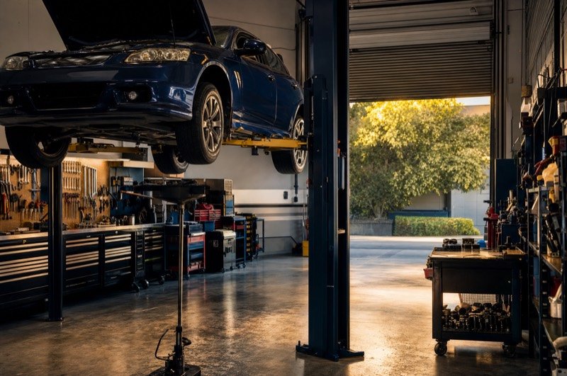 A clean independent auto repair workshop