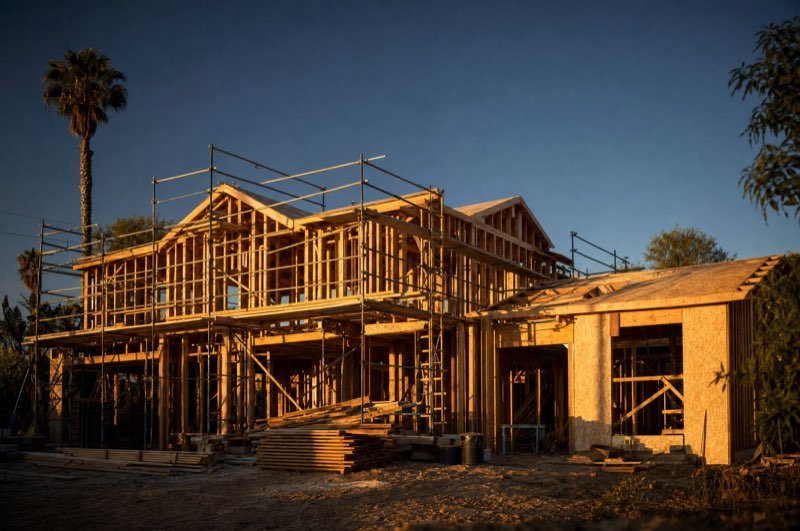 Timber framing on a residential construction site