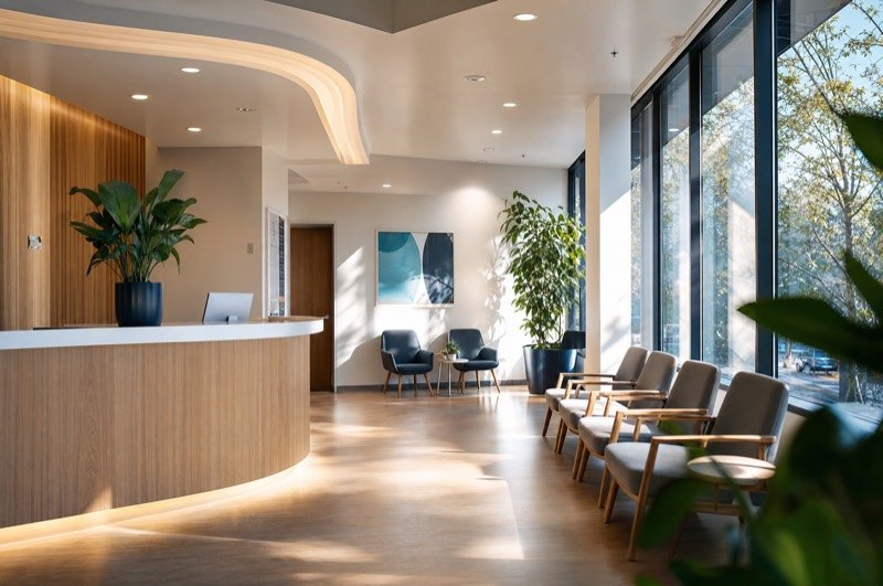 A bright modern dental and medical practice reception